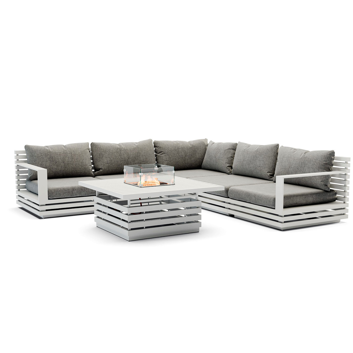 New Design Outdoor Furniture Aluminium Corner Sofa Set with Fire Pit Table Patio Conversation Set Garden Lounge Sofa