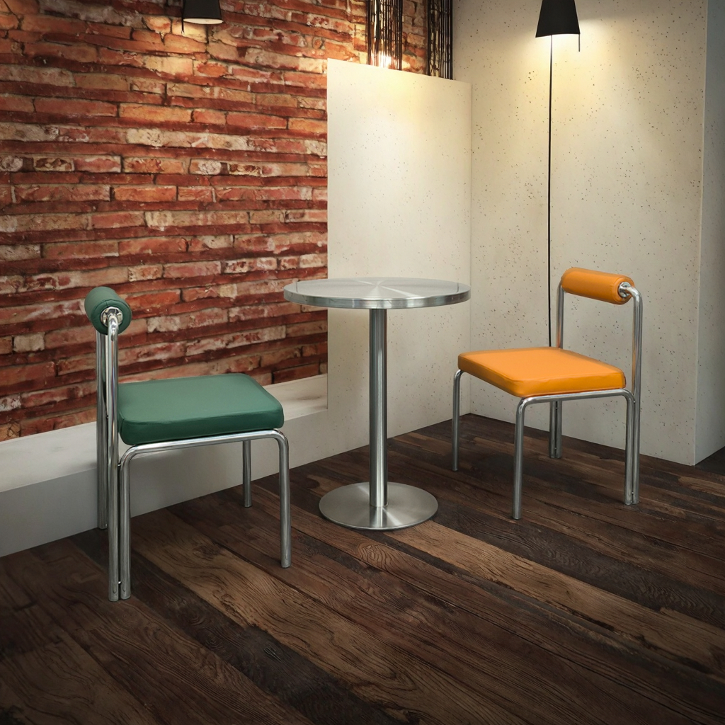 Modern Square Restaurant Furniture Diameter 50cm Stainless Steel Table Chair Combination for Milk Tea Shop Coffe Shop