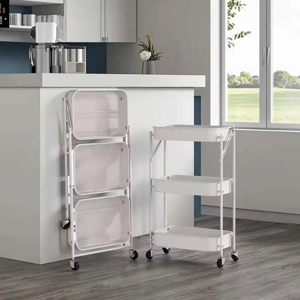 Mobile Kitchen Storage Rack with Multi-Tier Shelves for Living Room Organization