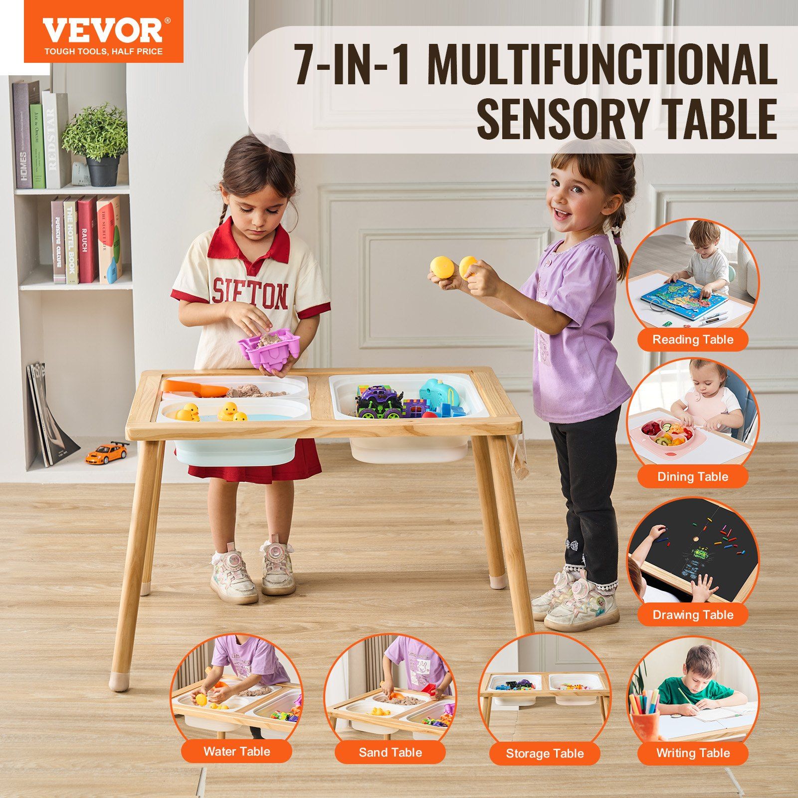 Wooden Sensory Table With Paper Roll Bar Foldable Indoor Play Table For Toddlers Kids Activity Square Design Scandinavian Style