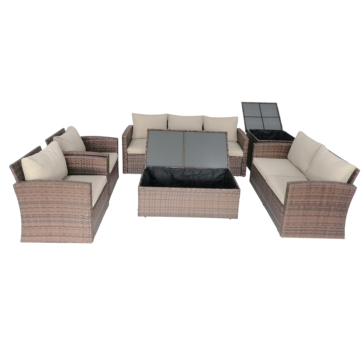 Factory Best Seller 7 Seat Patio Furniture Set Rattan Sofa Sets Indoor Outdoor Use Garden Furniture With Storage Table