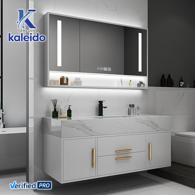 2025 OEM Kaleido Modern customizable high-quality rock panel LED mirror bathroom sink combination for home cabinets