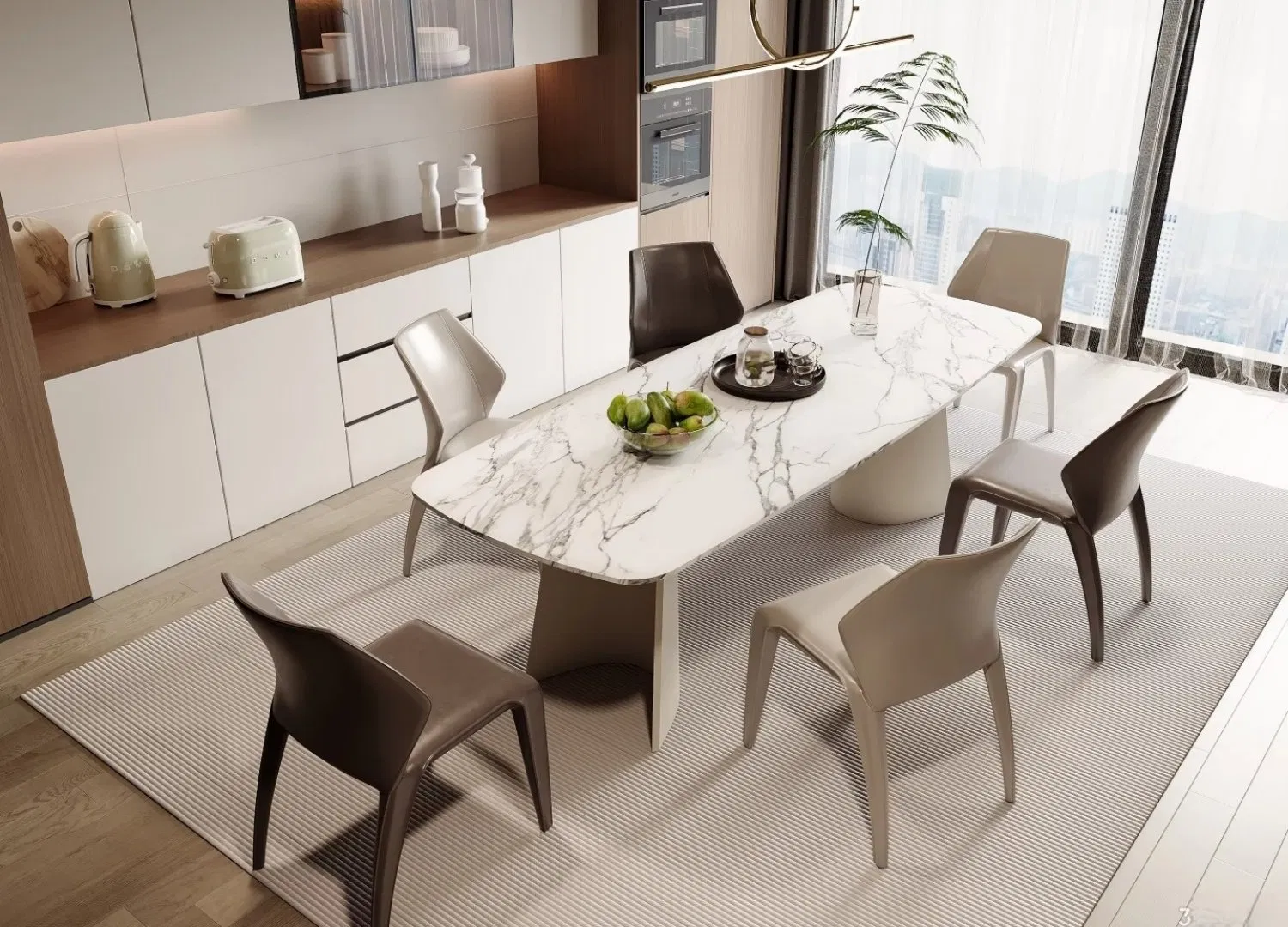 Classic Foshan Factory Modern Dining Room Marble Rectangle Dining Table 6 Seater Furniture