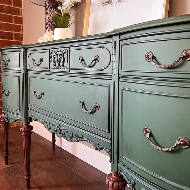 American-Style Vintage Entryway Cabinet Carved Solid Wood Sideboard Living Room Decorative Storage Cabinet