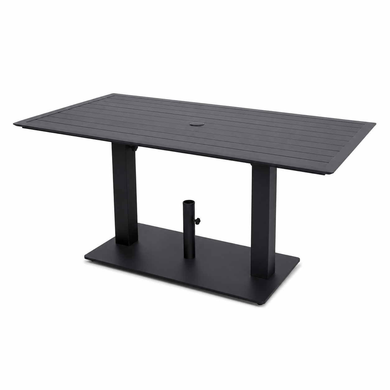 All Weather Restaurant Set Tables and Chairs Coffee Cafe Table Height All Aluminum Slats Bistro Black Metal Table