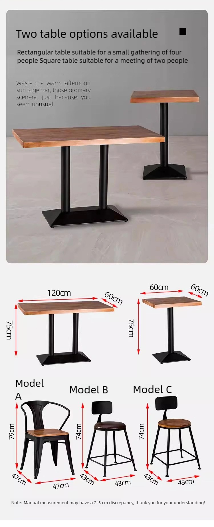 Retro Industrial Style Design Metal Frame bar Dining Table Dining Chairs Rectangular Wooden bar Restaurant Dining Table