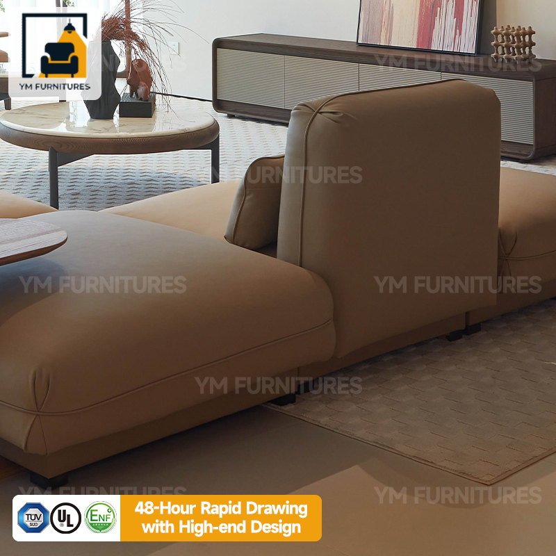 Banquet Lobby Decor Luxury Neutral Tone Leather Upholstered Accents Bespoke Premium L-Shape Sofa Furniture