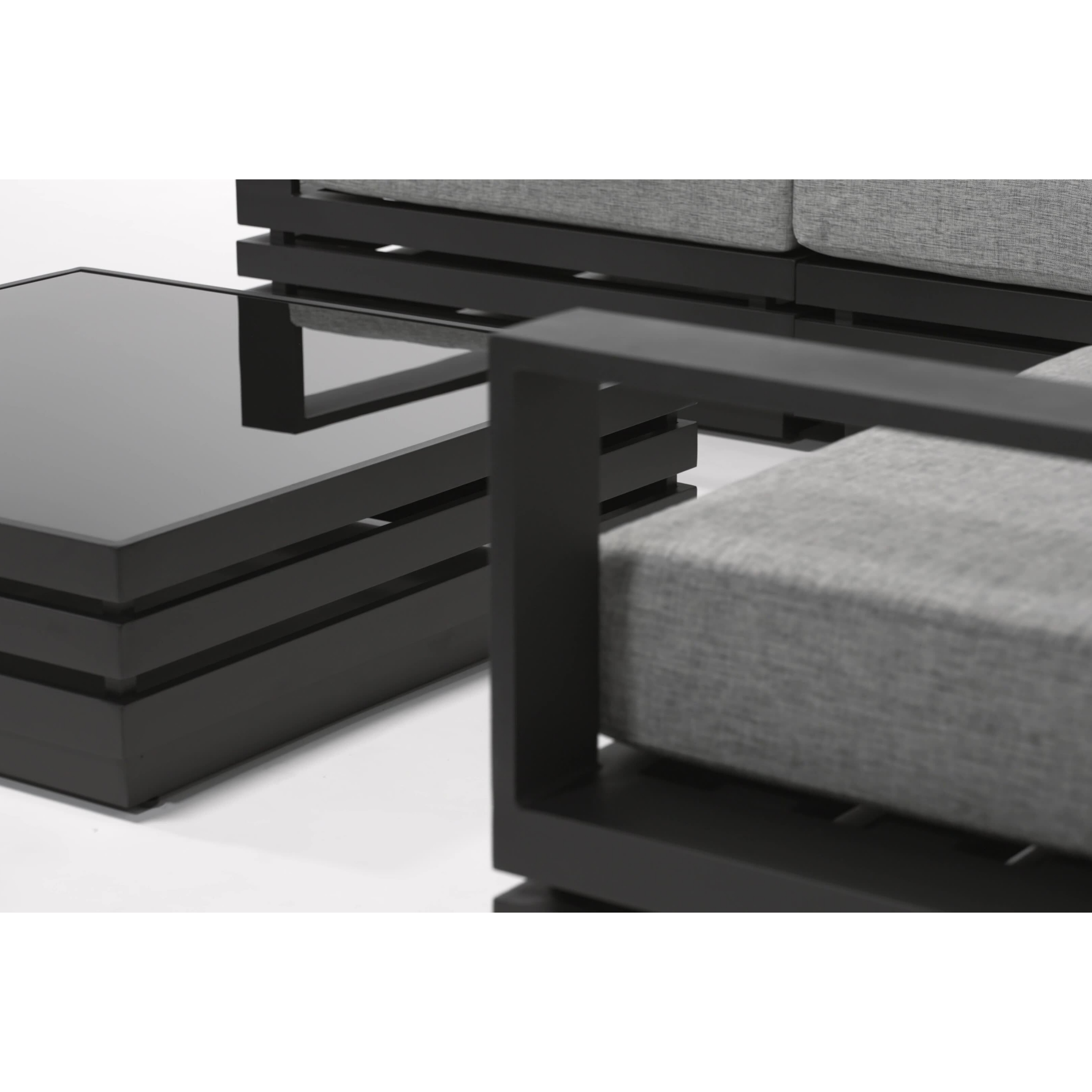 New Design Outdoor Furniture Aluminium Corner Sofa Set with Fire Pit Table Patio Conversation Set Garden Lounge Sofa