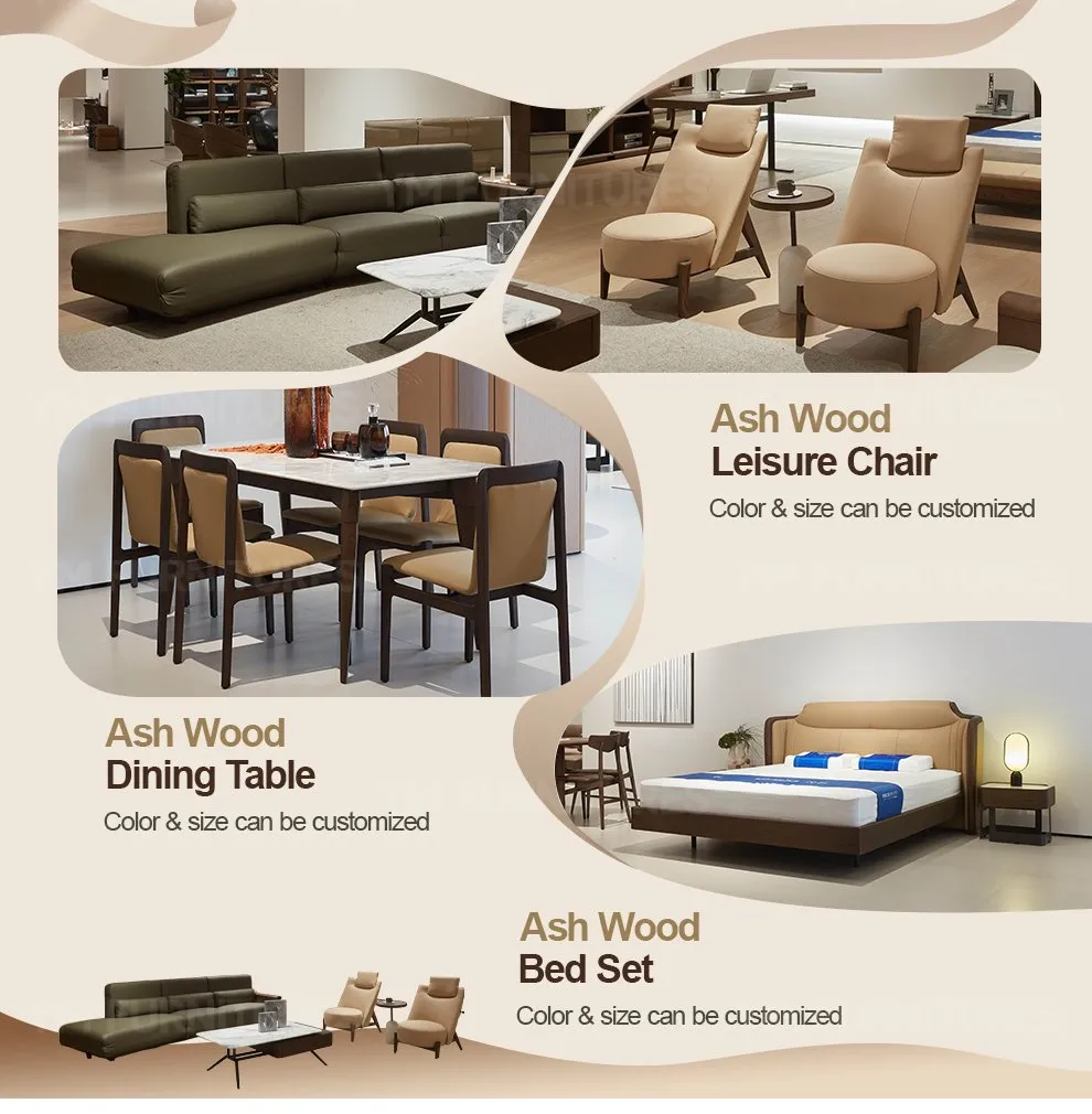 Wood Luxury Leather Sofa Furniture Ensemble with Accents Bespoke Upholstery Design for Villa Mansion Lounge Decor