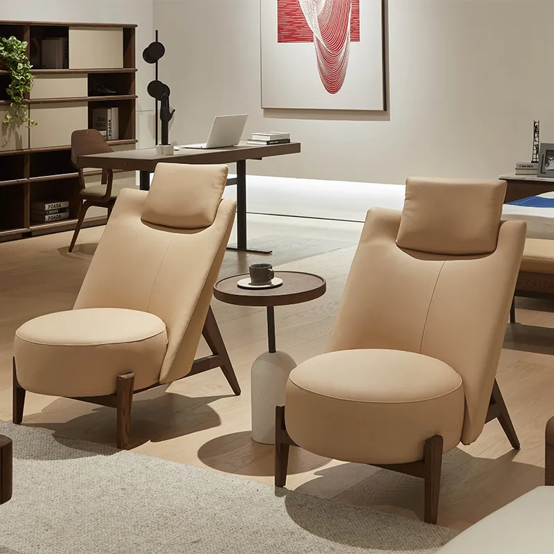 Wood Luxury Leather Sofa Furniture Ensemble with Accents Bespoke Upholstery Design for Villa Mansion Lounge Decor