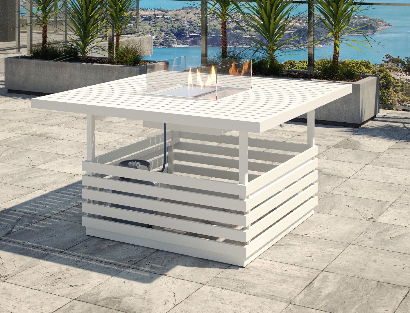 New Design Outdoor Furniture Aluminium Corner Sofa Set with Fire Pit Table Patio Conversation Set Garden Lounge Sofa
