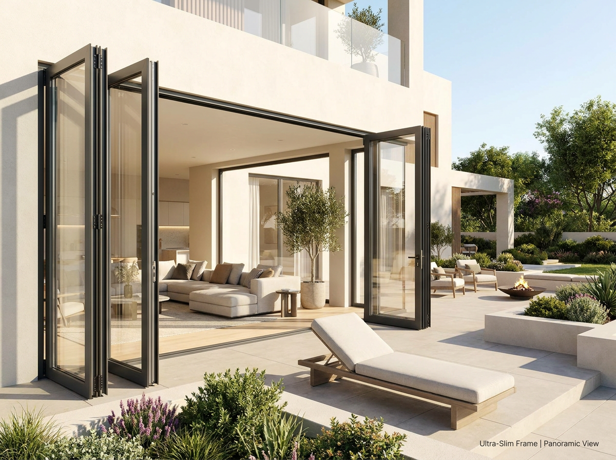 High Performance Thermal Break Aluminum Bifold Doors | Slim Frame Soundproof Folding Entry/Mall Luxury Villa Patio Door | Double