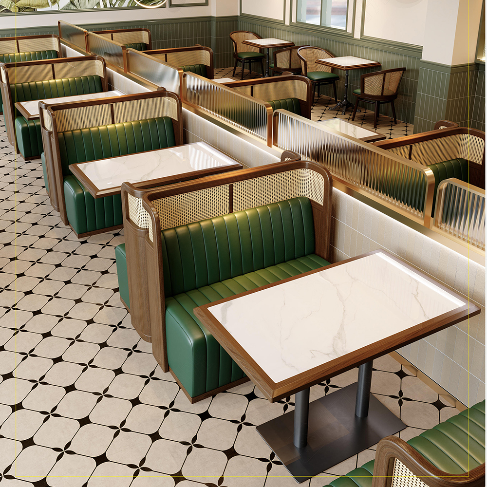 Coffee Shop Fast Food square Commercial Cafe Leather Metal Marble Bench Sofa Restaurant Furniture Booth Seating Table Chair Set