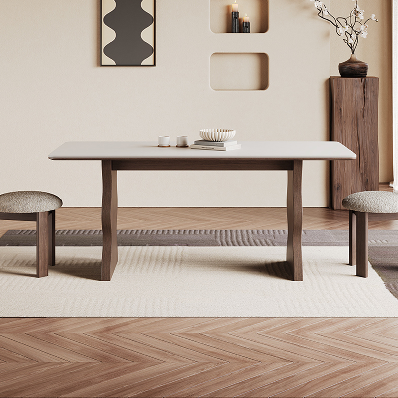 French-Style Rock Plate Solid Wood Dining Table and Chair Set Modern Simple Design Durable Dining Room Furniture