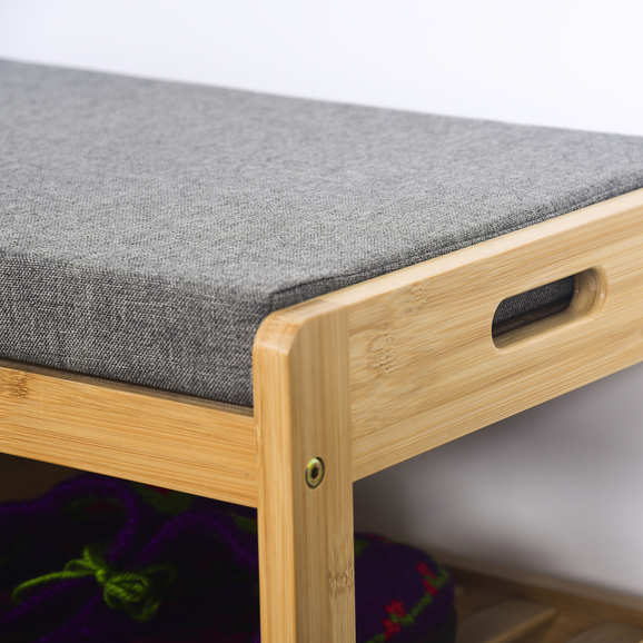 Bamboo Home Furniture 2-Tier Entryway Bench with Shoe Storage Soft Cushion &amp; Convertible Design for Living Room Bedroom Hallway