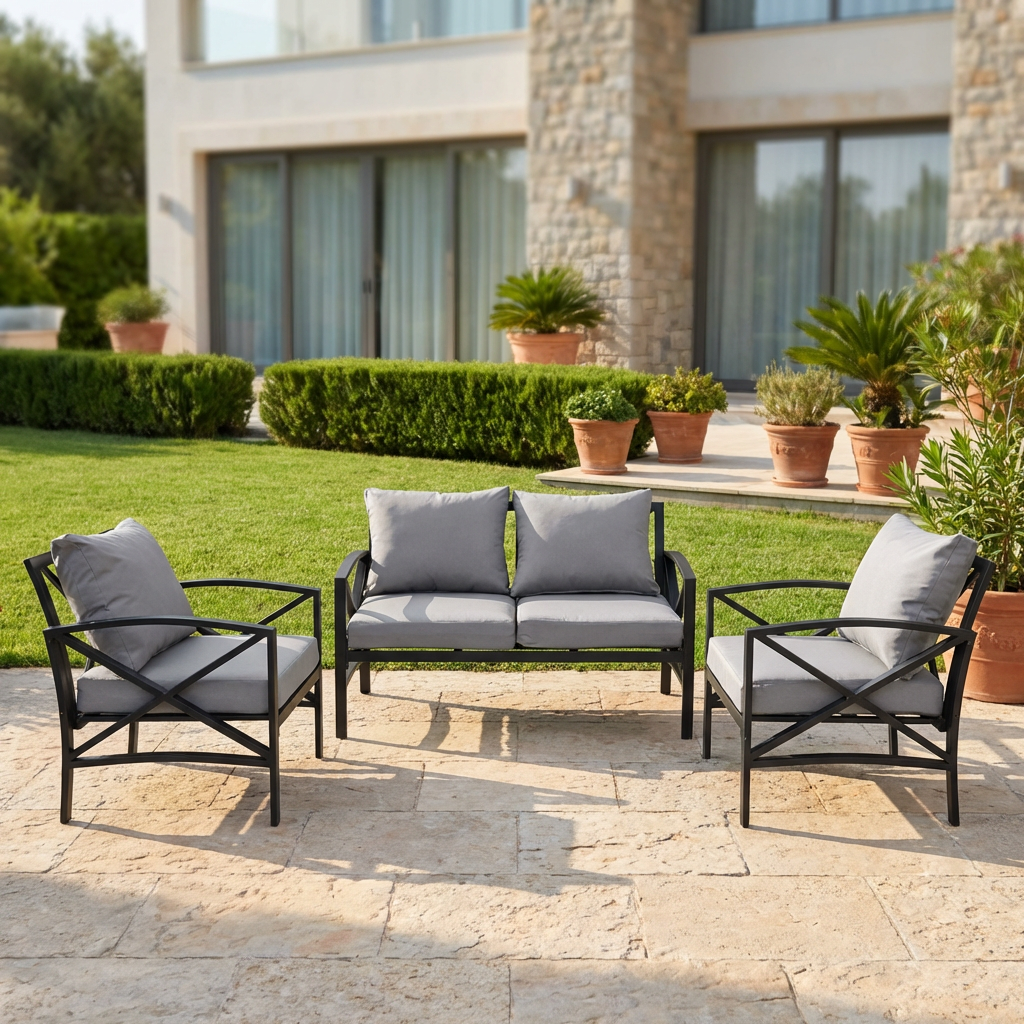 Modern Comfortable Outdoor Patio Sofa Set Stainless Steel Garden Furniture All-Weather Waterproof 6-Seater for Villa Courtyard