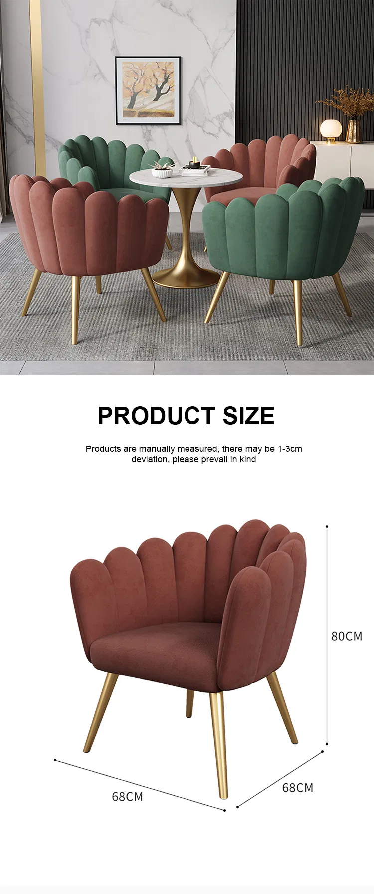 Velvet Accent Chair with Gold Legs for Luxury Villa Lobby Decoration