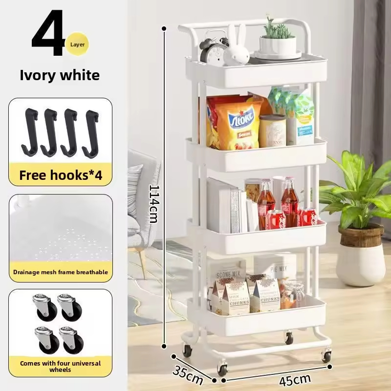 Mobile Kitchen Storage Rack with Multi-Tier Shelves for Living Room Organization