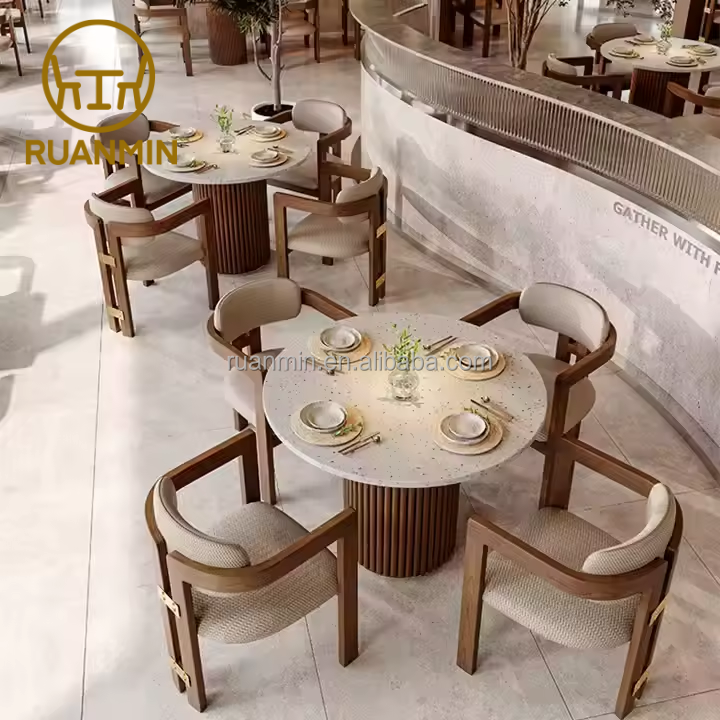 High-end Wooden Restaurant Furniture Set Restaurant Hotel &amp;cafe Commercial Luxury Durable White Suit One-stop Design Furniture