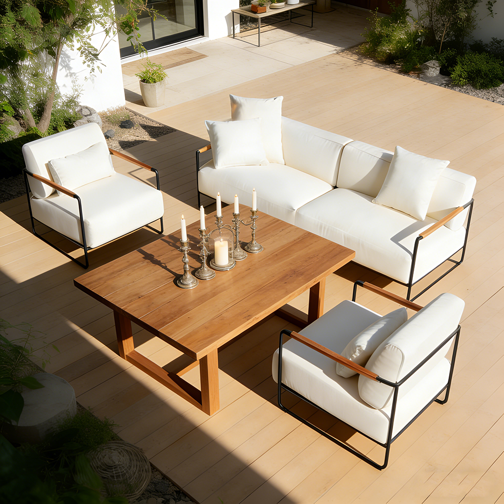 Modern Patio Garden Outdoor Furniture Waterproof Cushion Aluminum White Sofa Set for Courtyard