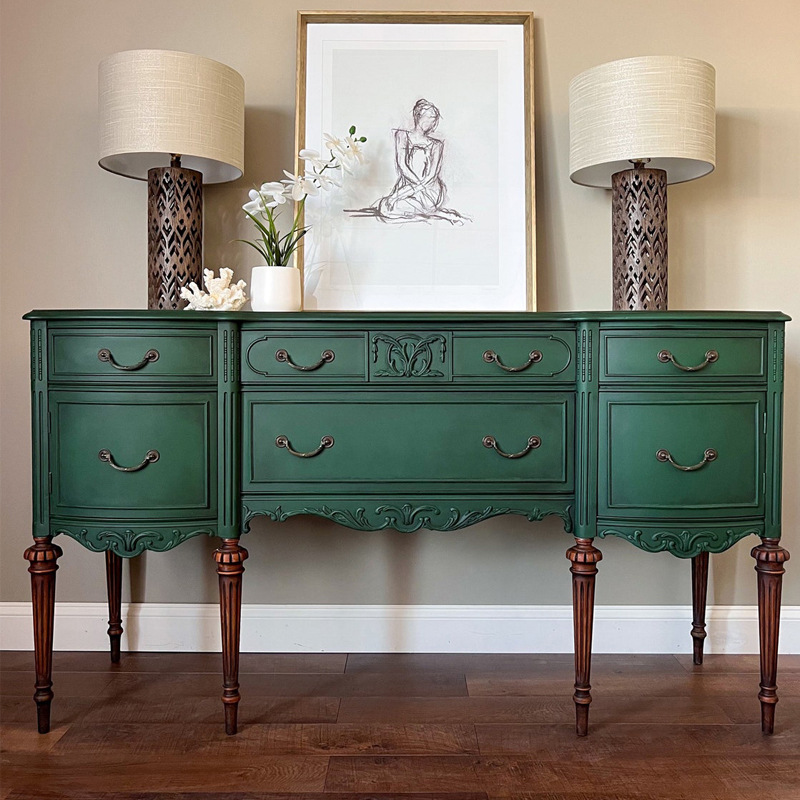 American-Style Vintage Entryway Cabinet Carved Solid Wood Sideboard Living Room Decorative Storage Cabinet