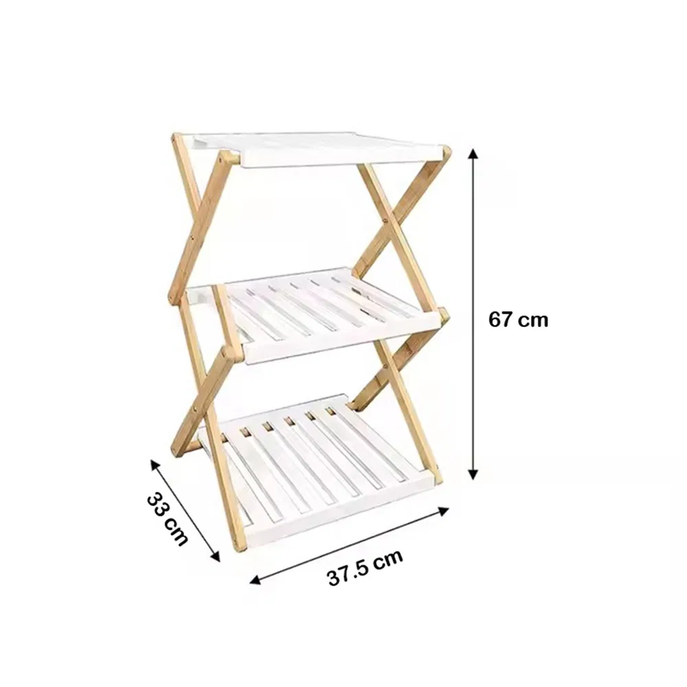 Multifunctional Triple-Layer Bamboo Wood Foldable Storage Shelf Rack for Flower or Shoes or Other Home Organization