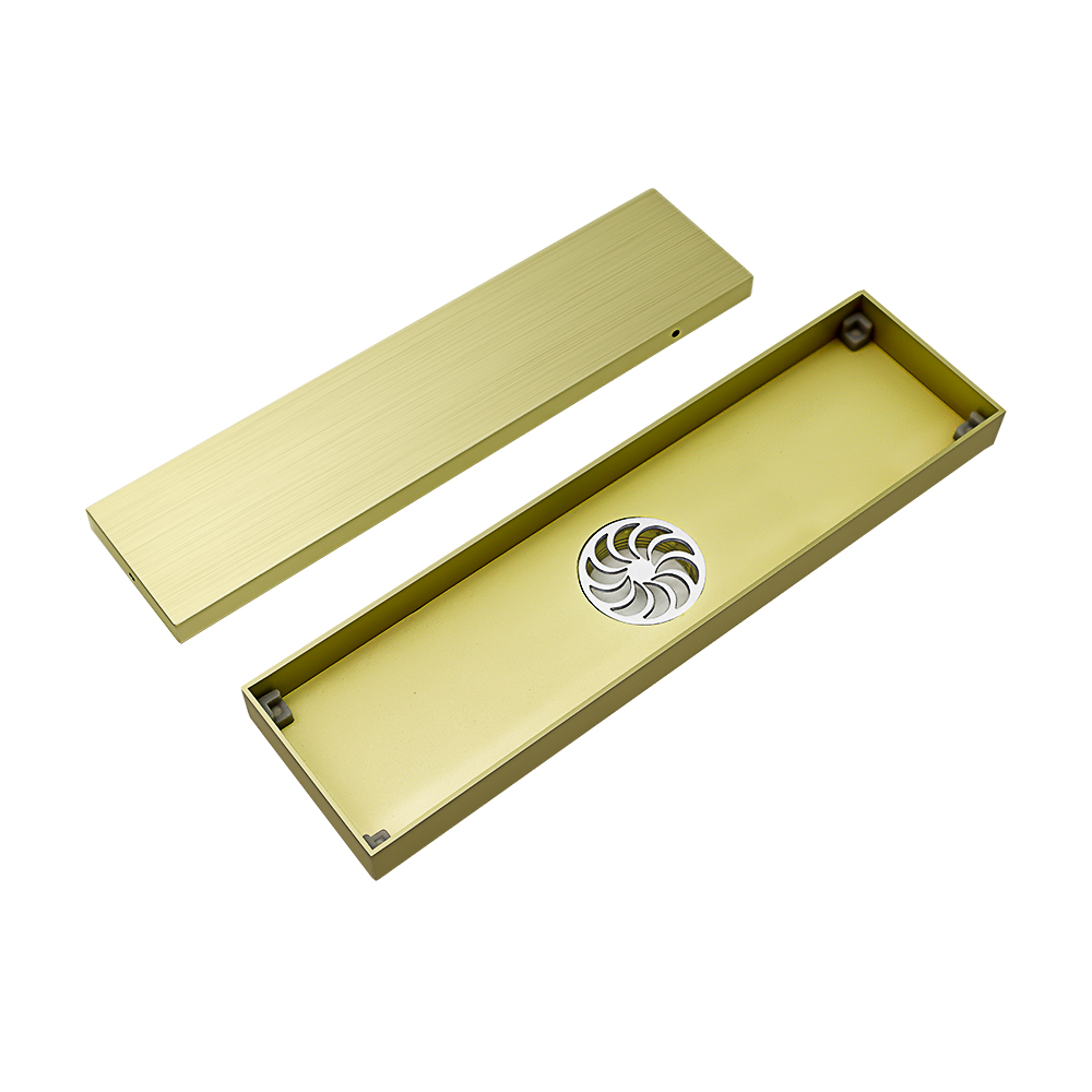 Brushed Gold Linear Bathroom Floor Drain 304 Stainless Steel Long Linear Shower Bathroom Floor Drain
