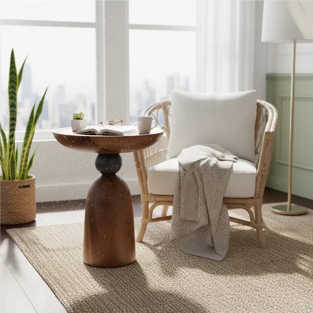 Unique Natural Wood Accent Table, Organic Pedestal Shape for Living Room Decor