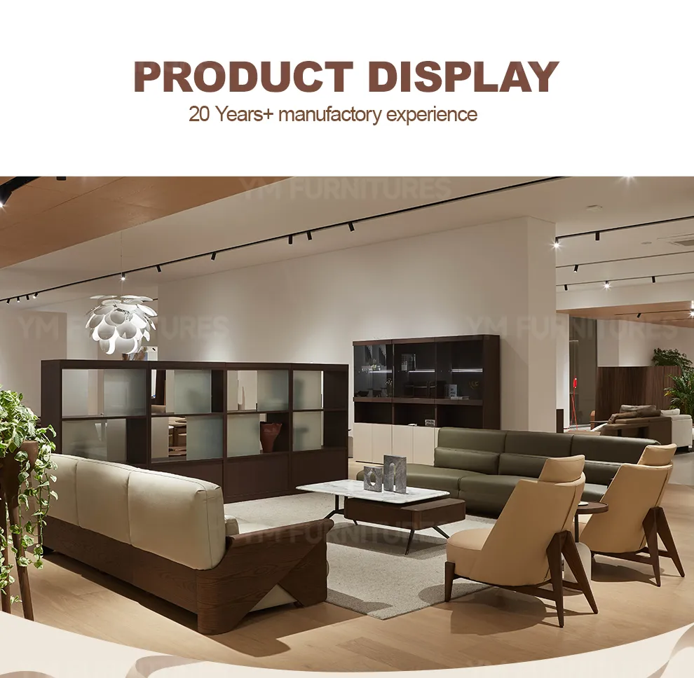 Wood Luxury Leather Sofa Furniture Ensemble with Accents Bespoke Upholstery Design for Villa Mansion Lounge Decor