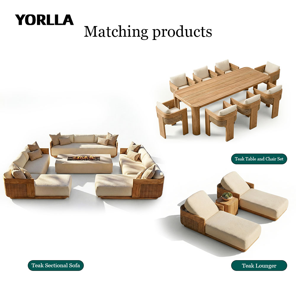 Luxury Modern Garden Sofa Set All-Weather Teak Wood Rattan Outdoor Furniture Sectional Lounge Couch for Villa Hotel Patio