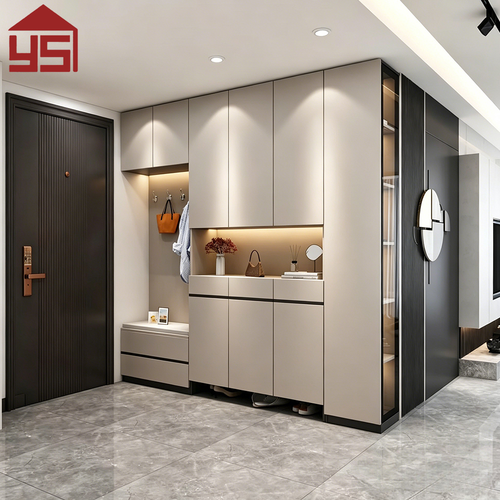 Luxury-grade Entryway Customizable Multi-zone Shoe Cabinet with LED Light Wood Hall Storage Cabinet