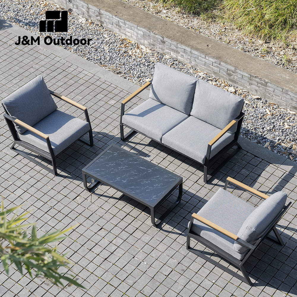 J&amp;M Modern Luxury Aluminum Outdoor Garden Sofa Set Waterproof Rust-proof 4 Piece Patio Furniture for Villa Farmhouse Hotel