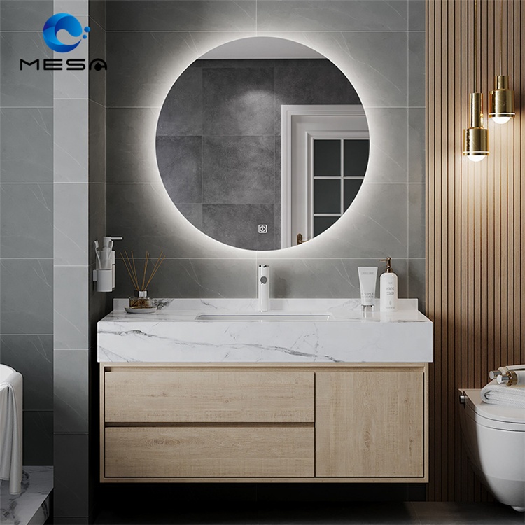 Modern Bathroom Wall Mounted Drawers Slate Cabinet Vanity With Sink and Led Mirror Set