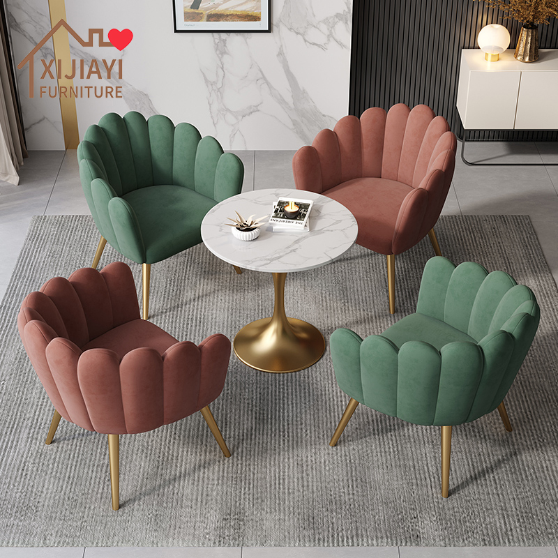 Xijiayi Velvet Accent Chair with Gold Legs for Luxury Villa Lobby Decoration