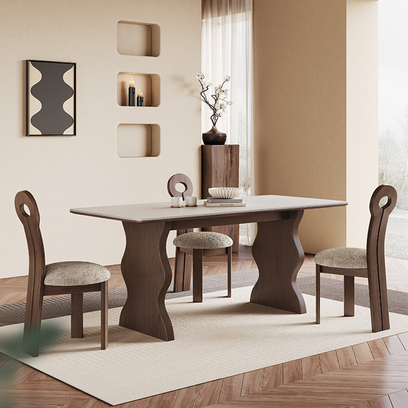 French-Style Rock Plate Solid Wood Dining Table and Chair Set Modern Simple Design Durable Dining Room Furniture