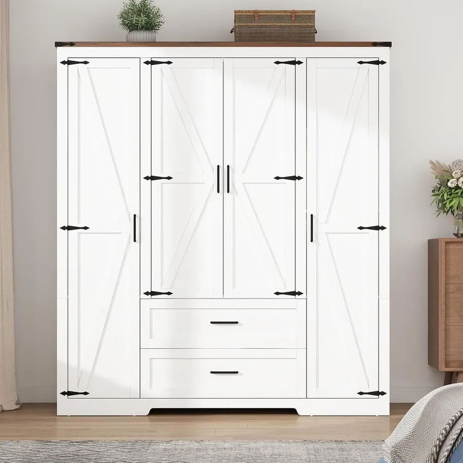 Modern Solid Wood Storage Wardrobe with Hooks & Padded Bench for Entryway Organization