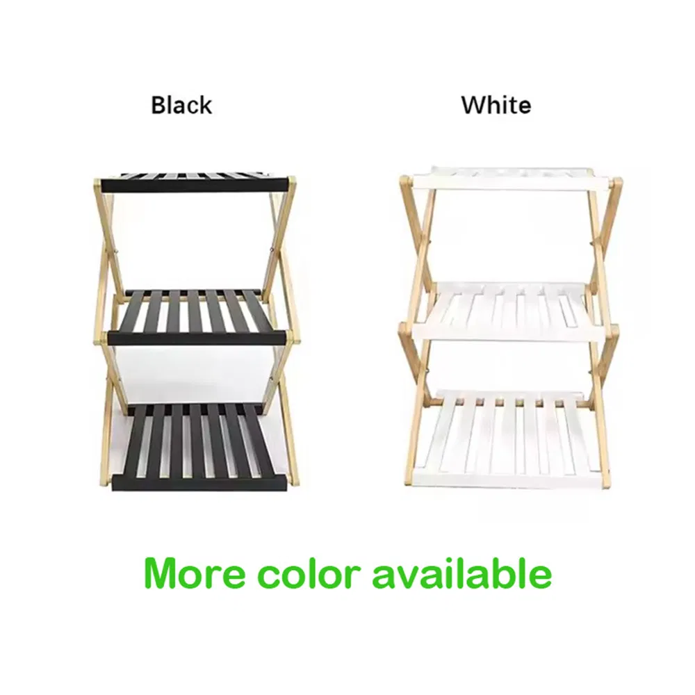 Multifunctional Triple-Layer Bamboo Wood Foldable Storage Shelf Rack for Flower or Shoes or Other Home Organization