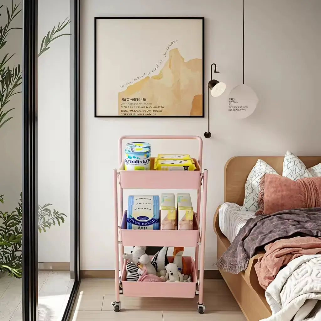 Mobile Kitchen Storage Rack with Multi-Tier Shelves for Living Room Organization