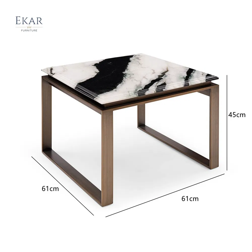 Elegant Panda White Marble Corner Table - Detail View 4