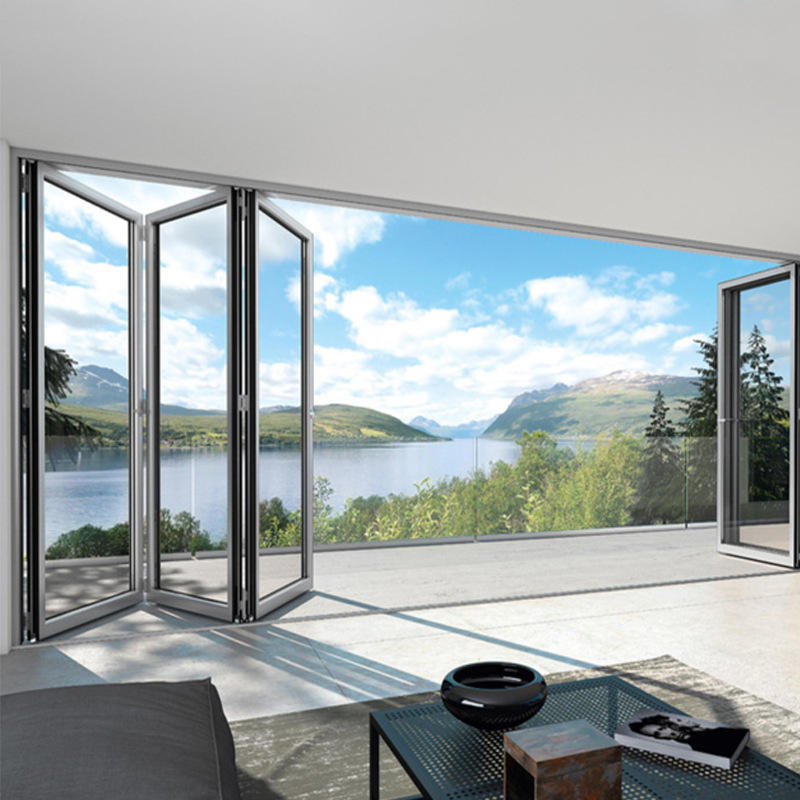 High Performance Thermal Break Aluminum Bifold Doors | Slim Frame Soundproof Folding Entry/Mall Luxury Villa Patio Door | Double