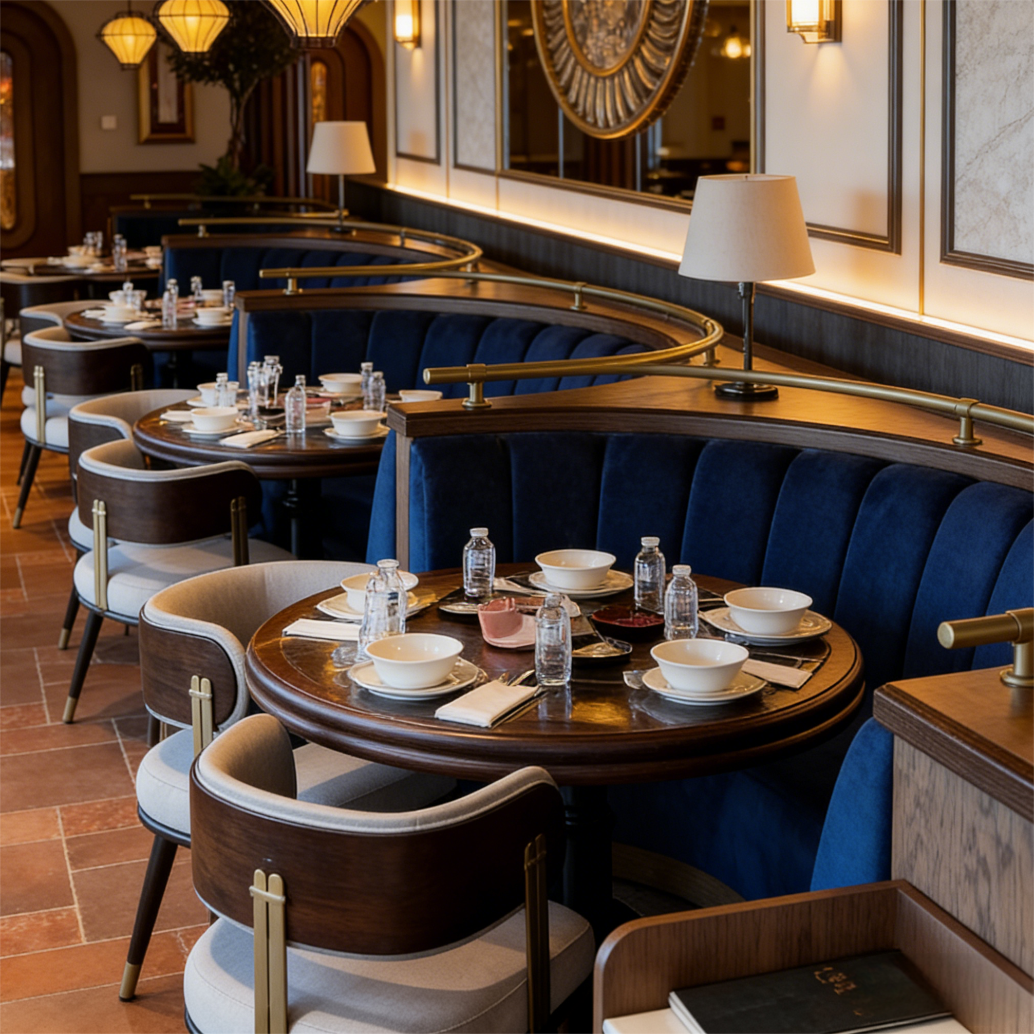 Modern Luxury Restaurant Furniture Half Circle Restaurant Booth Chair with Round Table Customized for Chinese Restaurant Hotel