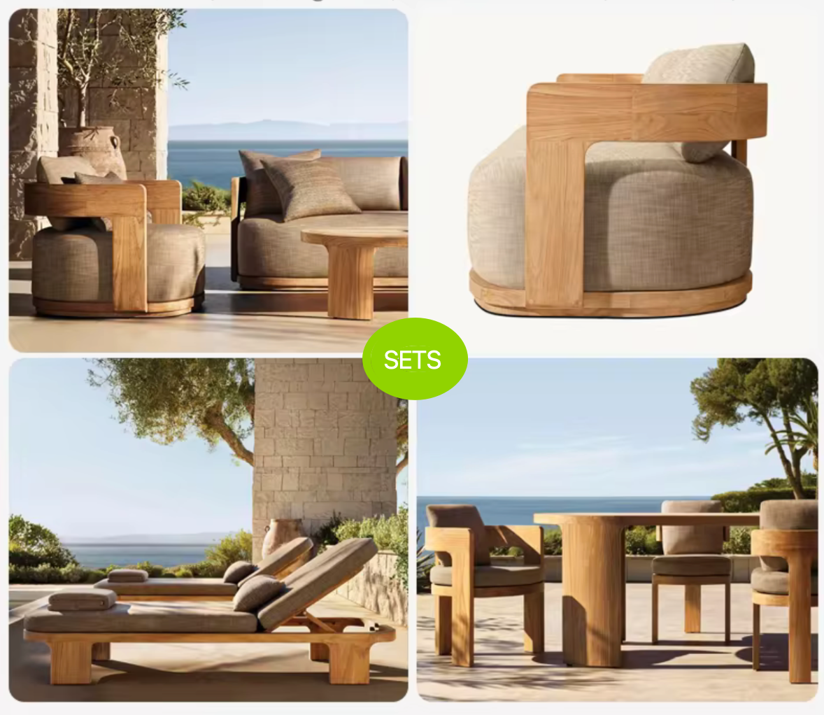 Wholesale Teak Wood Outdoor Furniture Set Modern Sofa Hotel Restaurant Sofas Set Luxury Patio Furniture Wooden Sofa with Cushion
