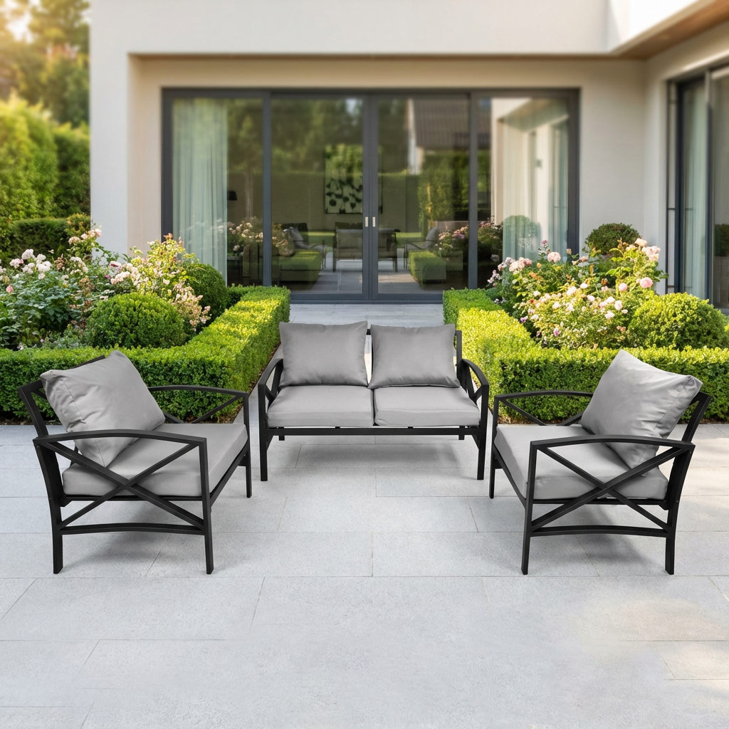 Modern Comfortable Outdoor Patio Sofa Set Stainless Steel Garden Furniture All-Weather Waterproof 6-Seater for Villa Courtyard