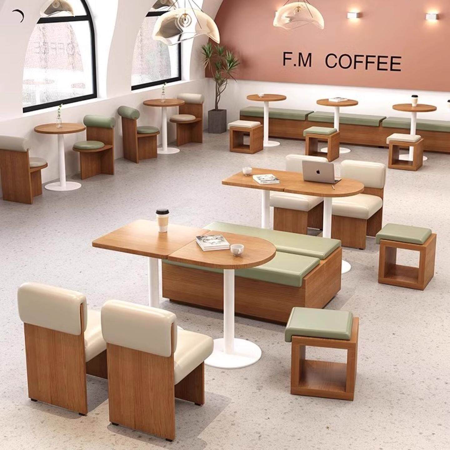 French High-end Restaurant Table and Chair Set Stool Against the Wall Customized Coffee Shop Long Card Seat Sofa