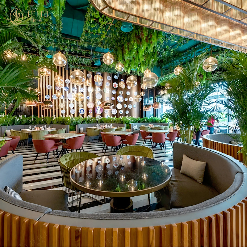 Foshan Luxury 5 Star Hotel Modern Coffee Shop Commercial Velvet Fabric Restaurant Furniture Interior Design Table and Chair Set