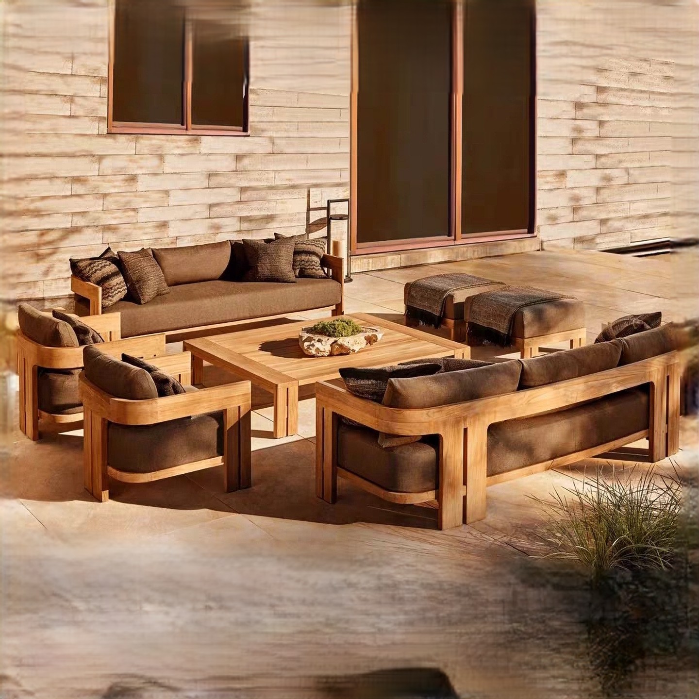 Modern Outdoor Teak Sofa Set Patio Combination Villa Leisure Furniture Waterproof Solid Wood Garden Terrace