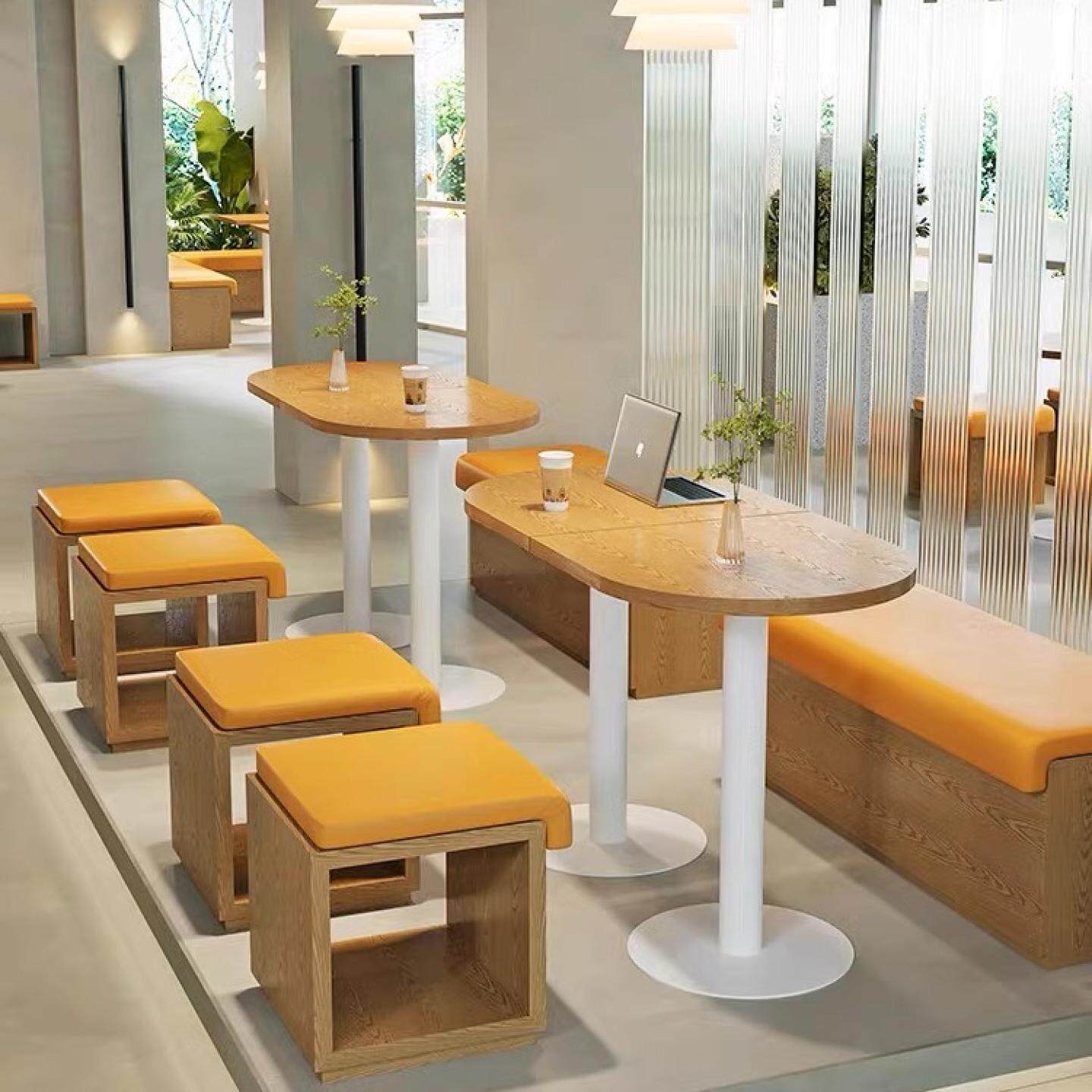 French High-end Restaurant Table and Chair Set Stool Against the Wall Customized Coffee Shop Long Card Seat Sofa