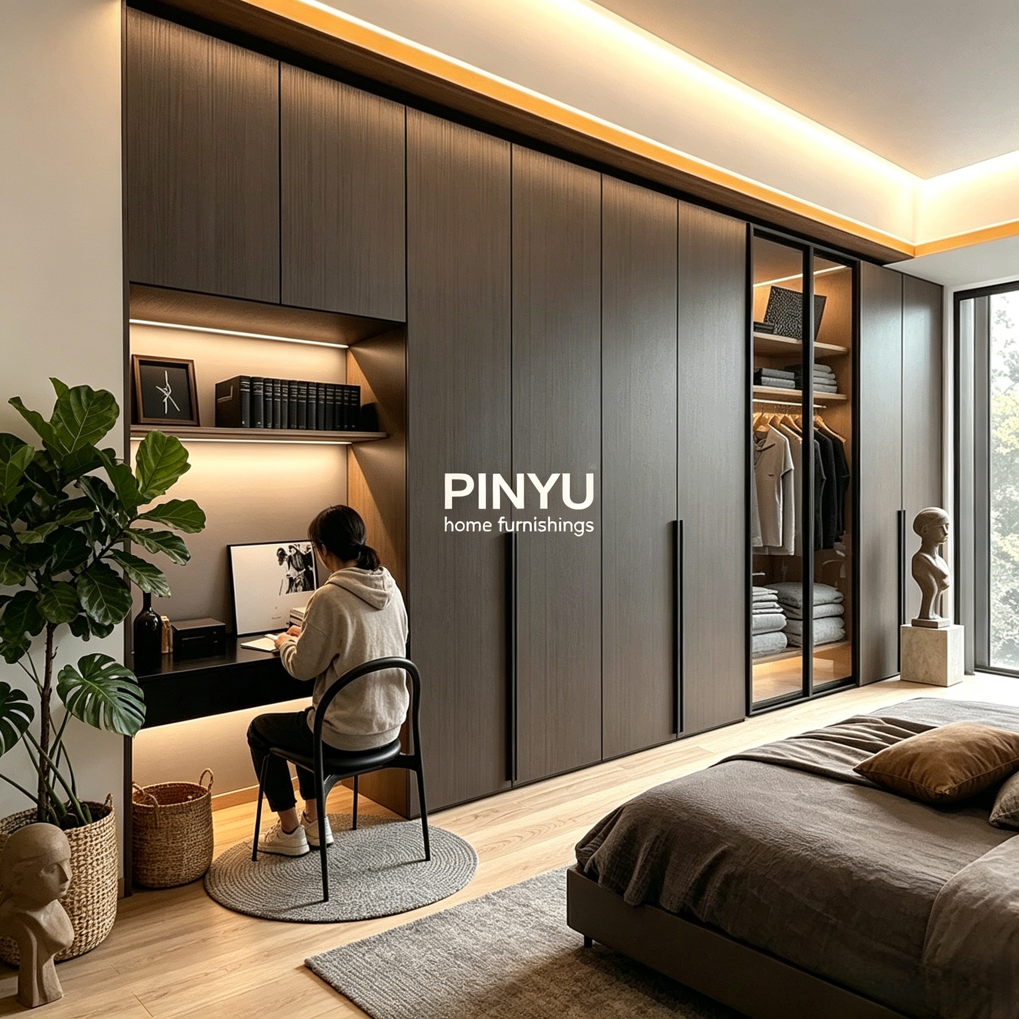 Light Luxury Composite Wood Entryway Shoe Cabinet Hallway Storage Bench Open Shelves Hidden Drawers LED Light