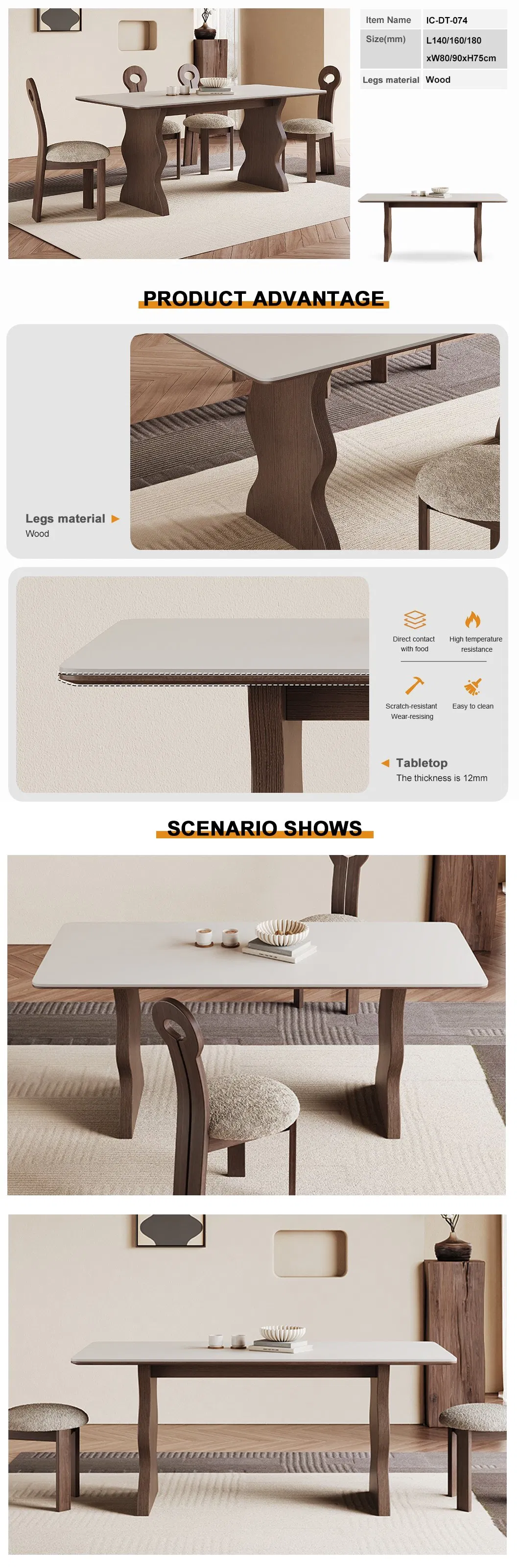 French-Style Rock Plate Solid Wood Dining Table and Chair Set Modern Simple Design Durable Dining Room Furniture