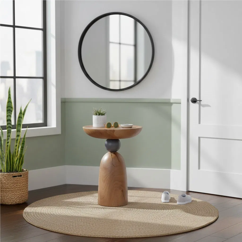 Unique Natural Wood Accent Table, Organic Pedestal Shape for Living Room Decor